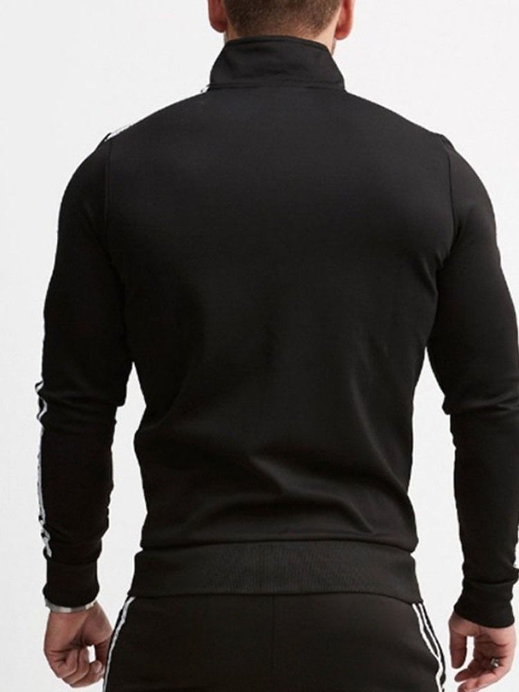 Jaqueta Casual Masculina Com Gola Listrada Patchwork