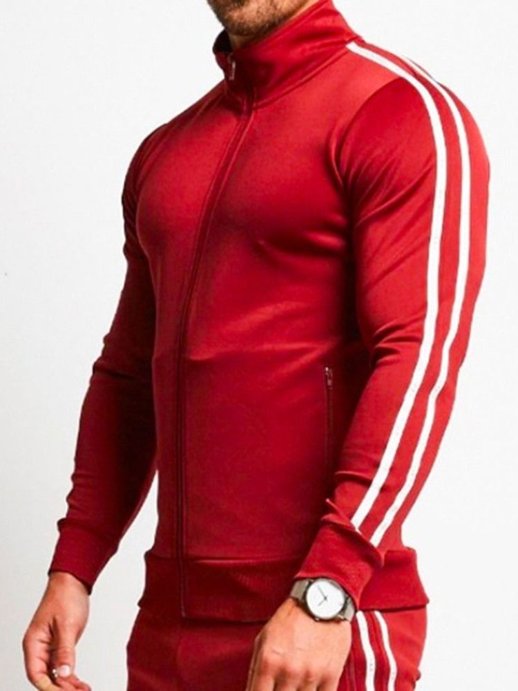 Jaqueta Casual Masculina Com Gola Listrada Patchwork