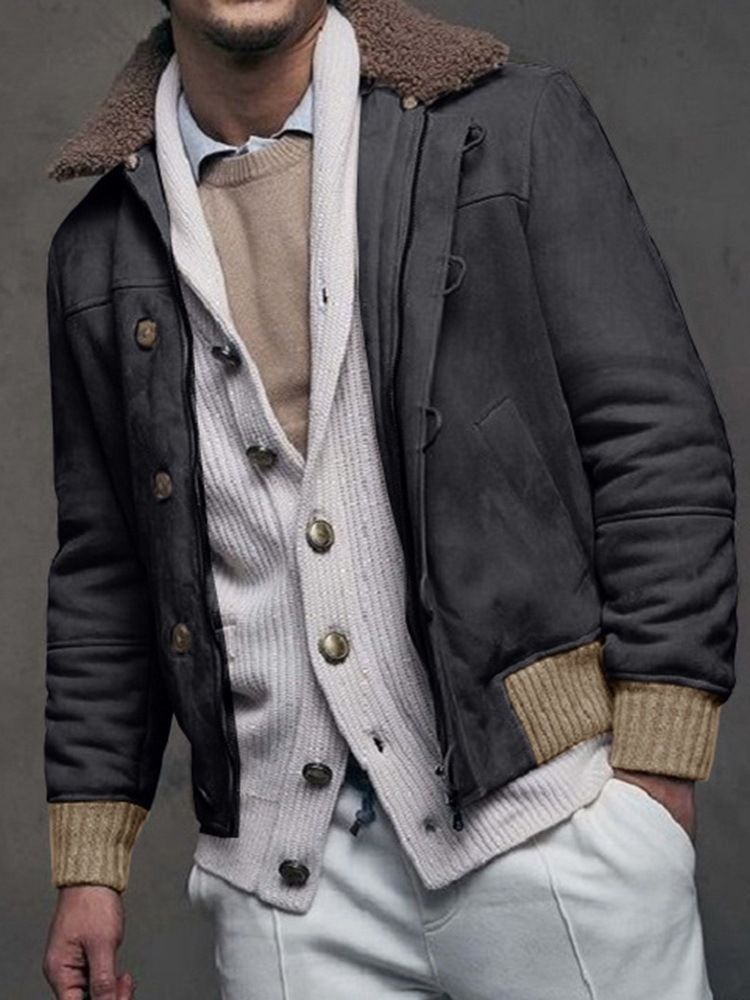 Jaqueta Color Block Lapel Thick Slim Masculino
