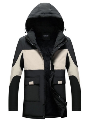 Jaqueta Com Capuz De Comprimento Médio Patchwork Com Zíper Casual Masculino