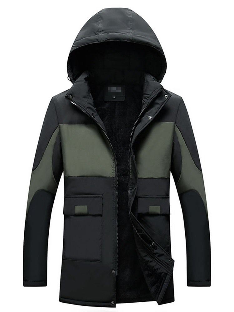 Jaqueta Com Capuz De Comprimento Médio Patchwork Com Zíper Casual Masculino
