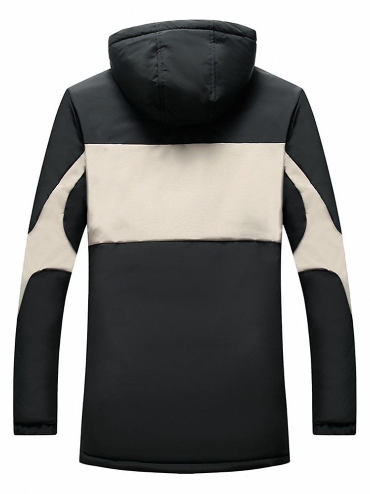 Jaqueta Com Capuz De Comprimento Médio Patchwork Com Zíper Casual Masculino