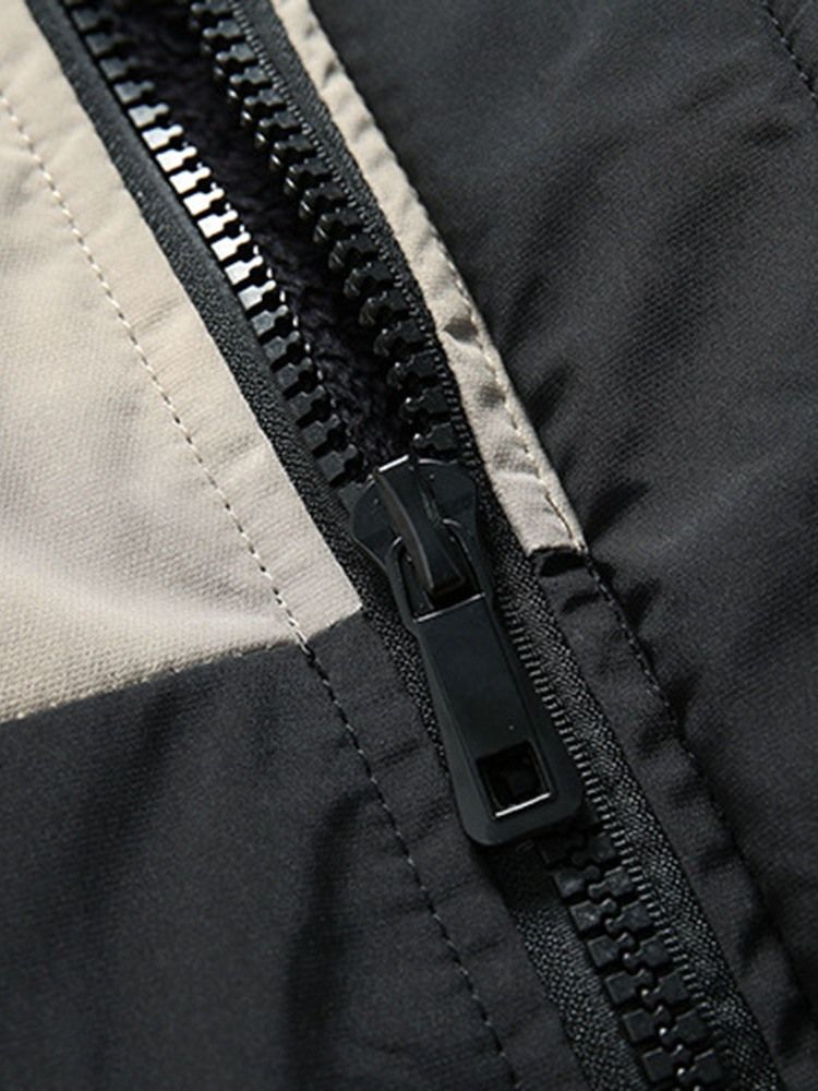 Jaqueta Com Capuz De Comprimento Médio Patchwork Com Zíper Casual Masculino