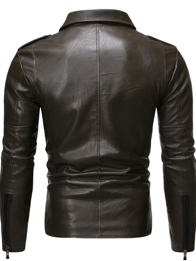 Jaqueta De Couro Europeu Slim Masculina De Lapela Lisa Padrão