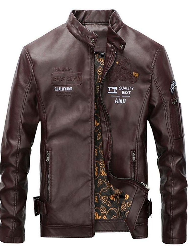 Jaqueta De Couro Fina Masculina De Inverno Com Colarinho Padrão Para Carta