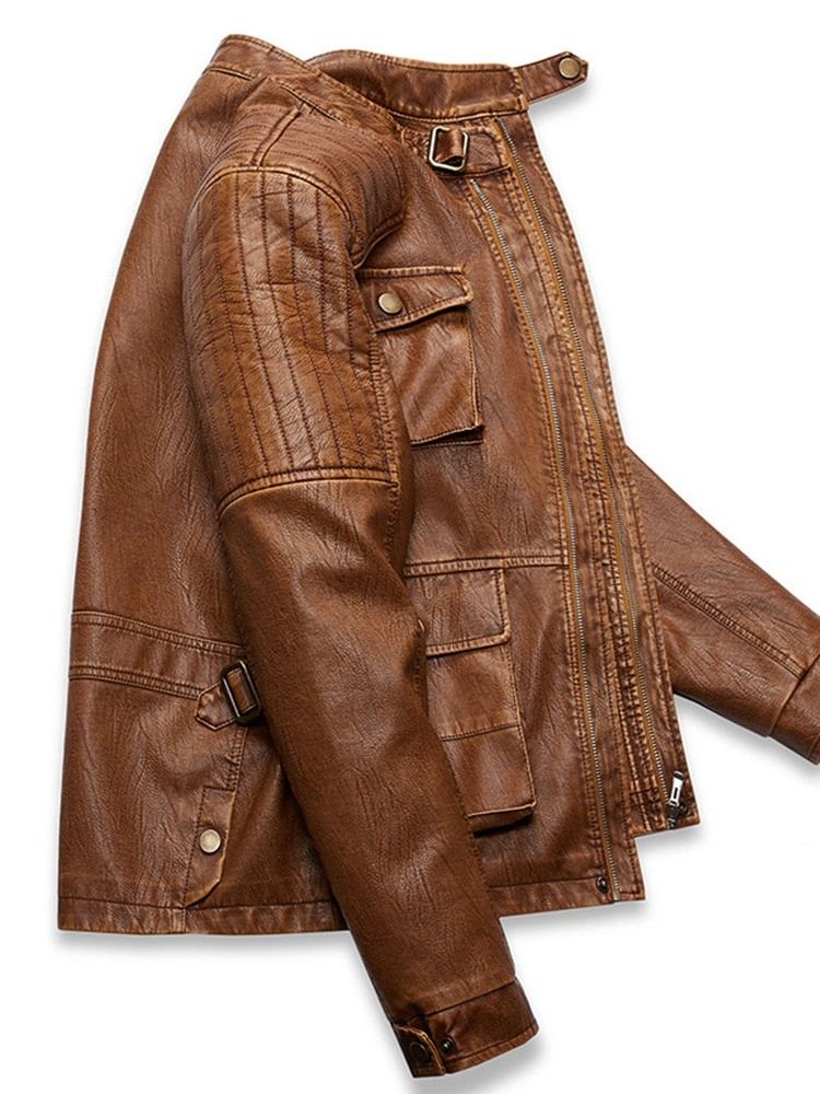 Jaqueta De Couro De Inverno Europeu Com Colarinho Liso Padrão Masculino