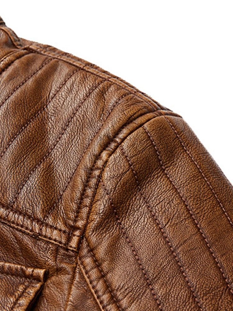 Jaqueta De Couro De Inverno Europeu Com Colarinho Liso Padrão Masculino