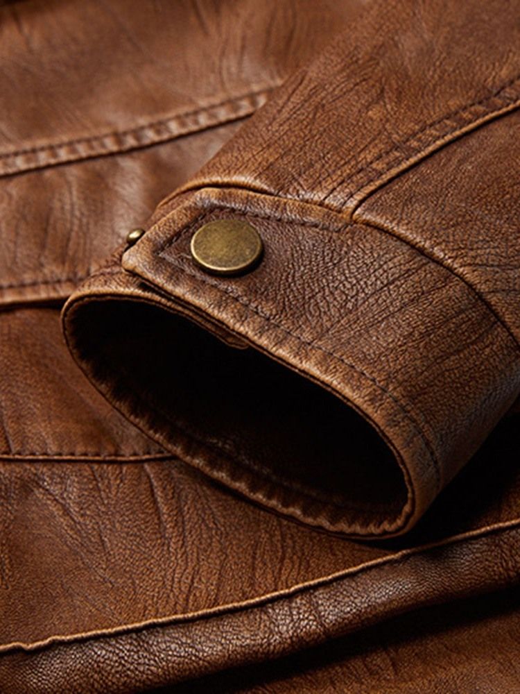 Jaqueta De Couro De Inverno Europeu Com Colarinho Liso Padrão Masculino