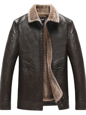 Jaqueta De Couro De Inverno Masculino Com Zíper Liso De Lapela Padrão
