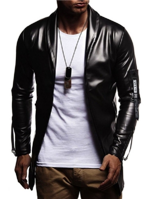 Jaqueta De Couro Masculina De Lapela Lisa Casual Estilo Fino