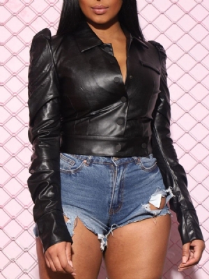 Jaqueta Curta De Couro Feminino Pu Slim