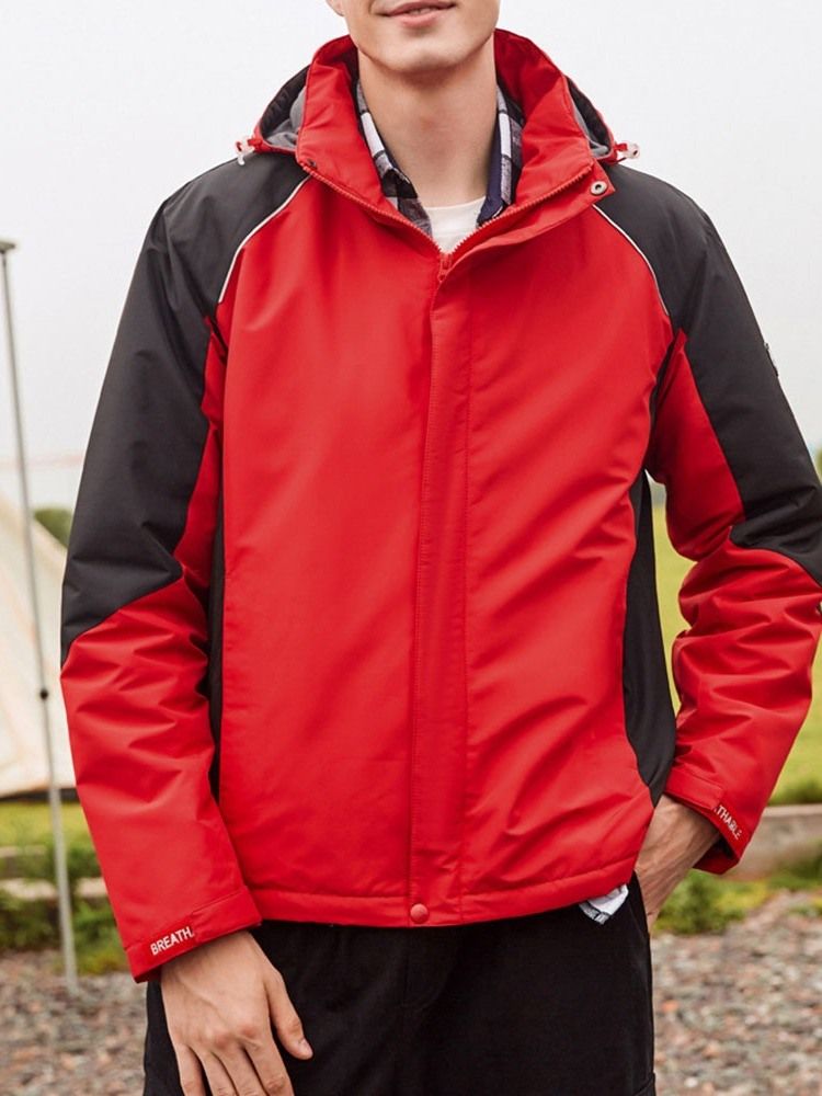 Jaqueta Fleece Color Block Com Capuz Esportes Inverno Masculino
