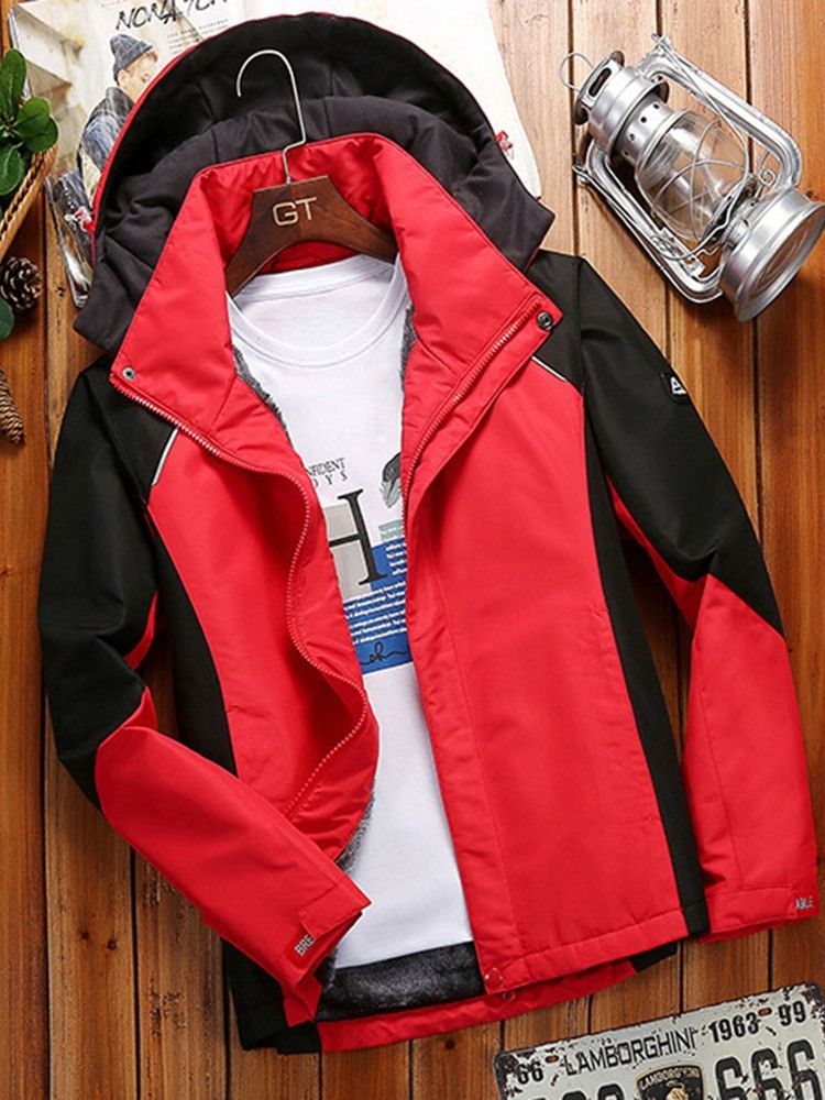 Jaqueta Fleece Color Block Com Capuz Esportes Inverno Masculino