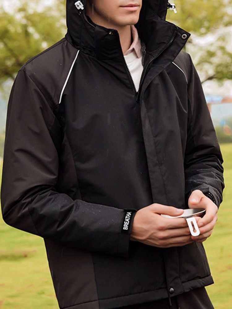 Jaqueta Fleece Color Block Com Capuz Esportes Inverno Masculino