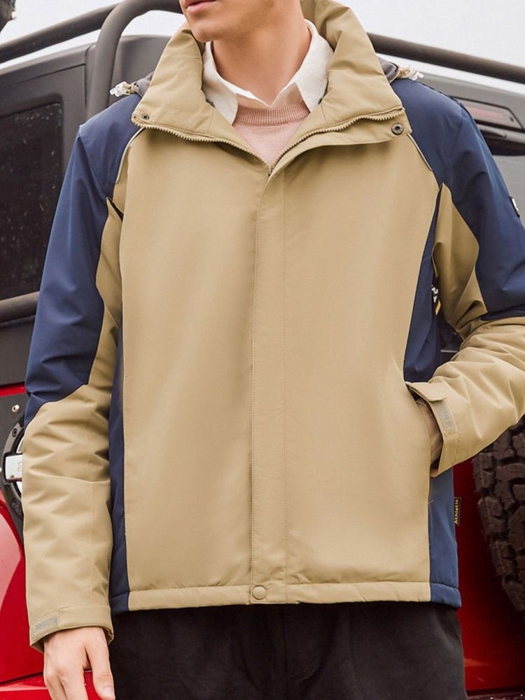 Jaqueta Fleece Color Block Com Capuz Esportes Inverno Masculino