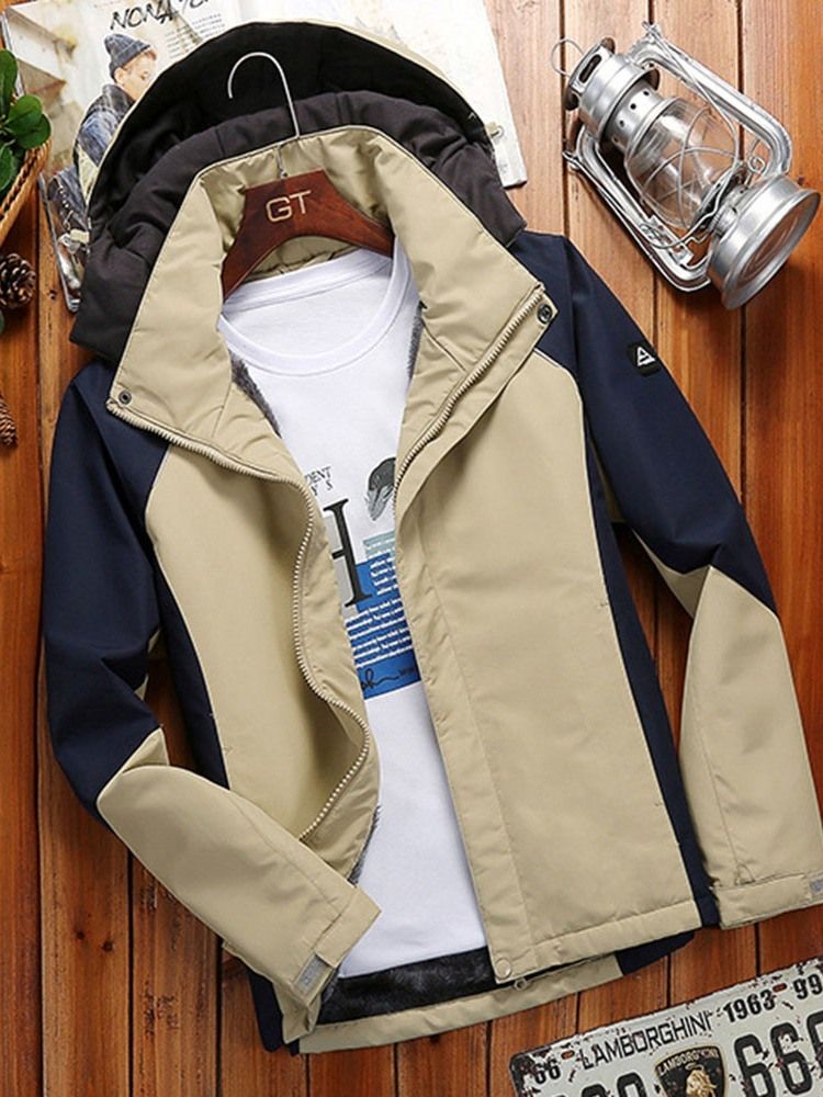 Jaqueta Fleece Color Block Com Capuz Esportes Inverno Masculino