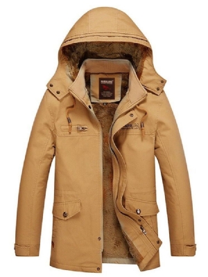 Jaqueta De Inverno Casual Masculina Grossa Lisa Com Zíper Com Capuz
