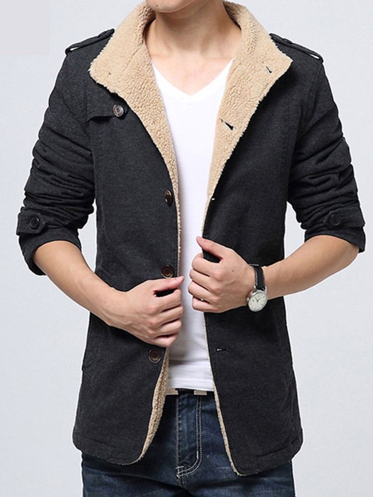Jaqueta De Inverno Com Gola Lisa De Lã Masculina