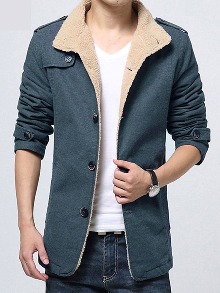 Jaqueta De Inverno Com Gola Lisa De Lã Masculina