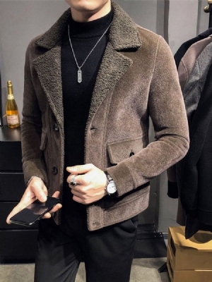 Jaqueta De Inverno Coreana Masculina Espessa Lisa Entalhada De Lapela