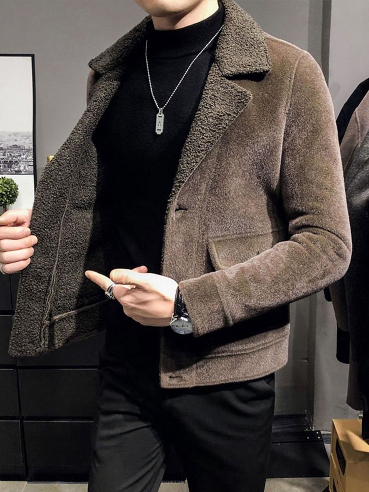 Jaqueta De Inverno Coreana Masculina Espessa Lisa Entalhada De Lapela