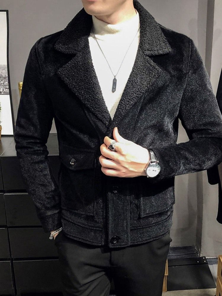 Jaqueta De Inverno Coreana Masculina Espessa Lisa Entalhada De Lapela