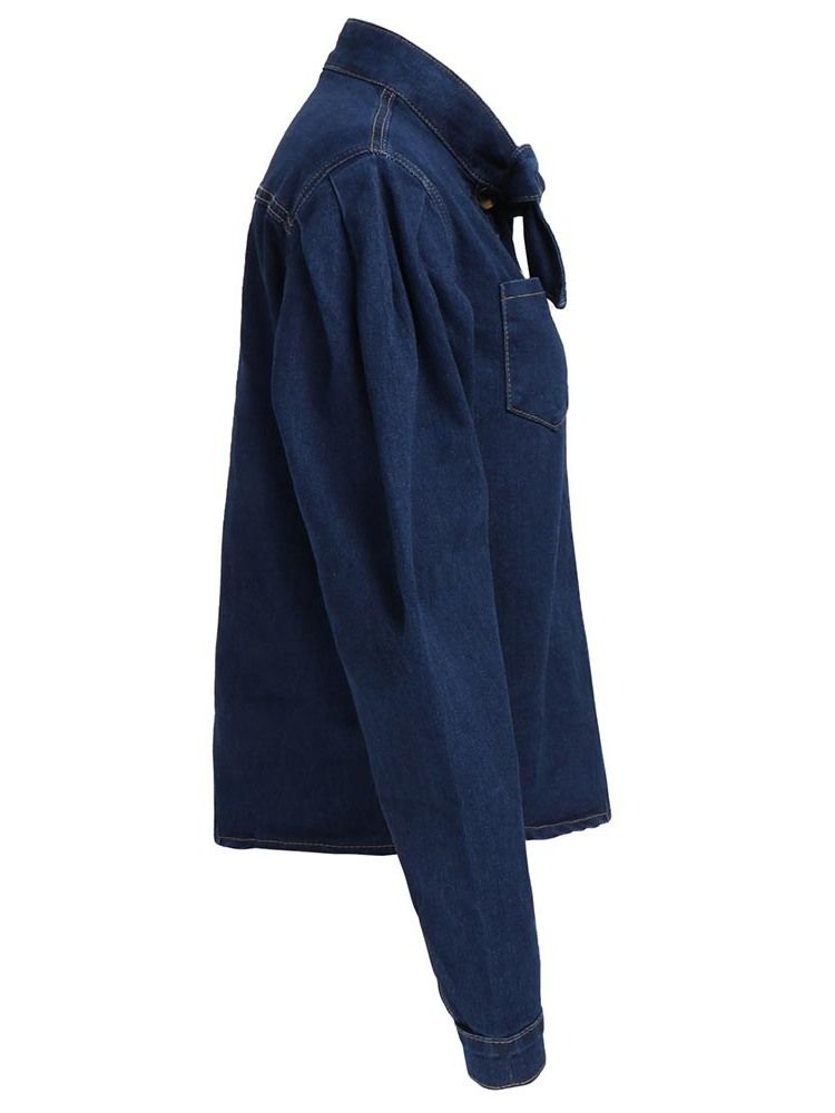Jaqueta Jeans Casual Feminino Bowknot Slim Regular Padrão