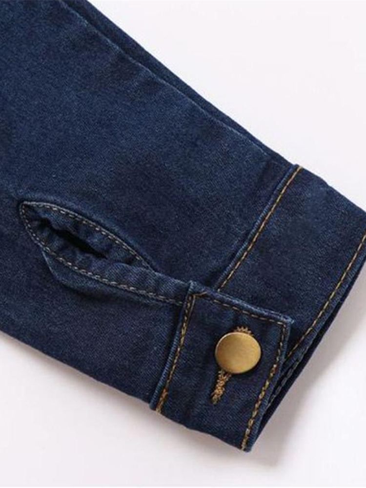 Jaqueta Jeans Casual Feminino Bowknot Slim Regular Padrão