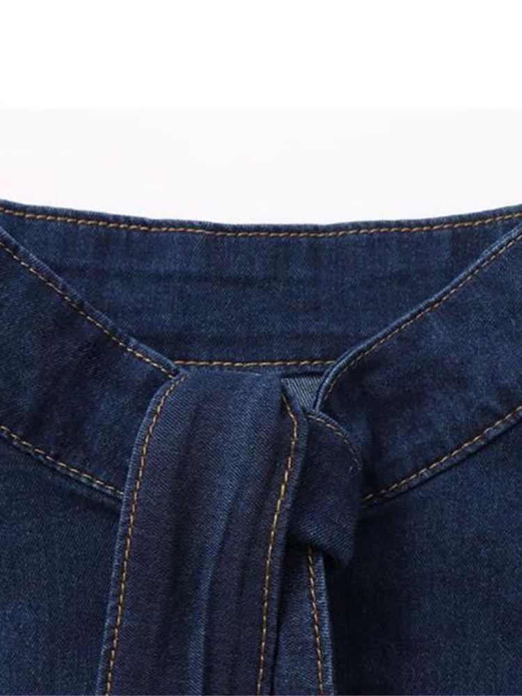 Jaqueta Jeans Casual Feminino Bowknot Slim Regular Padrão