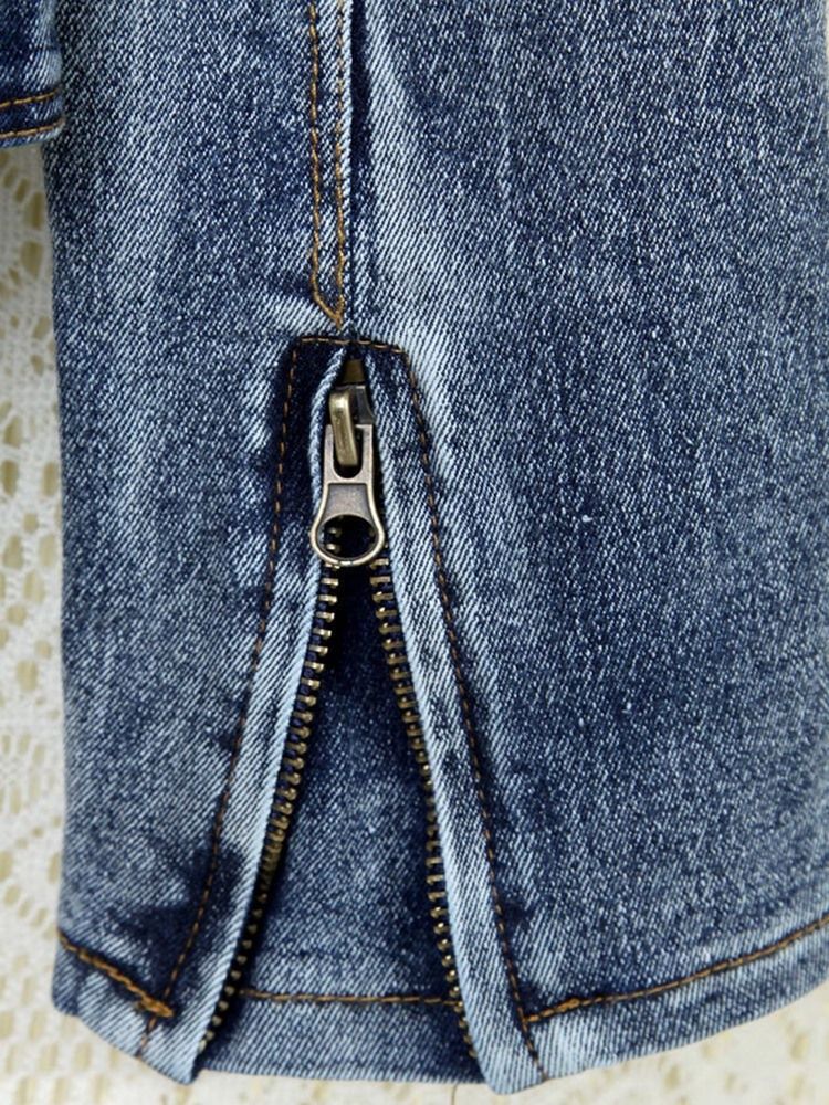 Jaqueta Jeans Feminina Fina De Lapela