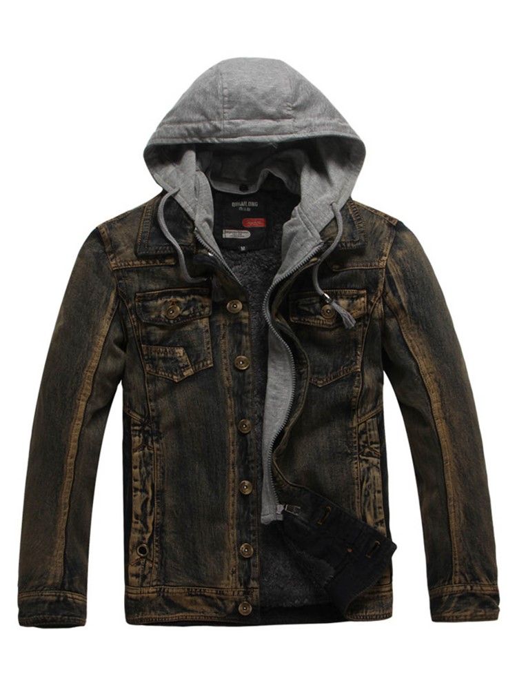 Jaqueta Jeans Grossa Com Capuz De Inverno Masculino Tamanho Pequeno