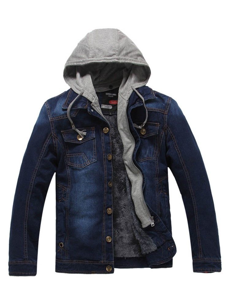 Jaqueta Jeans Grossa Com Capuz De Inverno Masculino Tamanho Pequeno