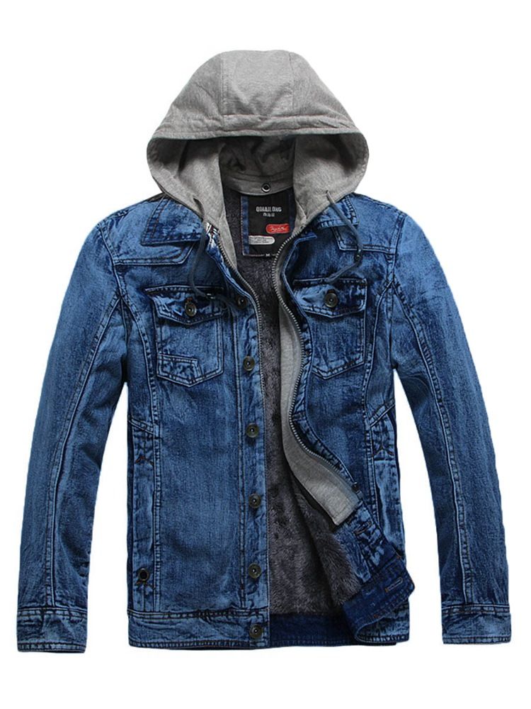 Jaqueta Jeans Grossa Com Capuz De Inverno Masculino Tamanho Pequeno