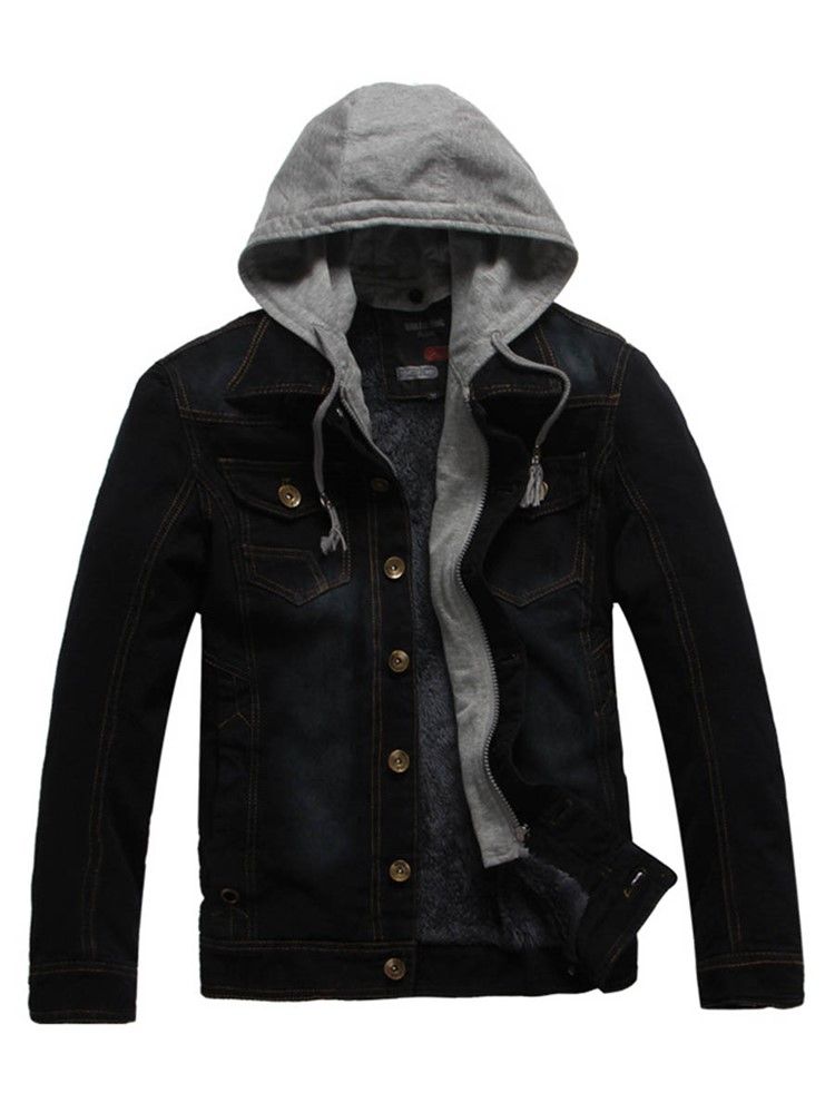 Jaqueta Jeans Grossa Com Capuz De Inverno Masculino Tamanho Pequeno