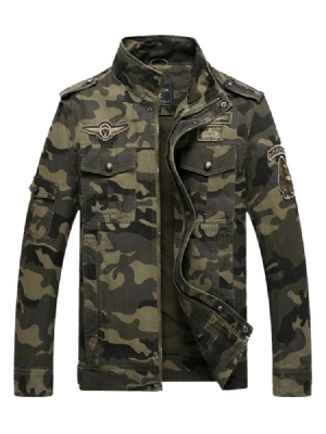 Jaqueta Masculina De Algodão Com Camuflagem Com Gola E Zíper