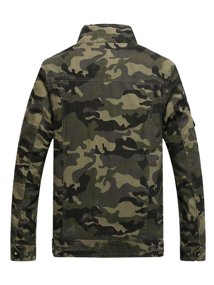 Jaqueta Masculina De Algodão Com Camuflagem Com Gola E Zíper