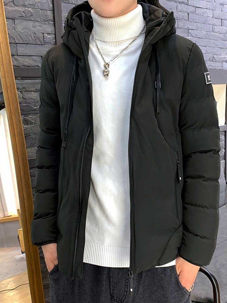 Jaqueta Masculina Com Zíper Com Capuz Liso Estilo Casual