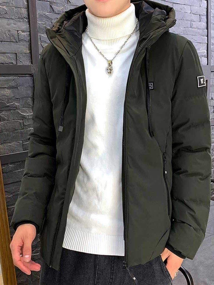 Jaqueta Masculina Com Zíper Com Capuz Liso Estilo Casual