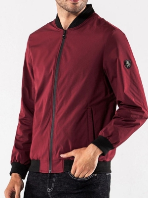 Jaqueta Masculina Fina Patchwork Color Block Com Zíper Casual