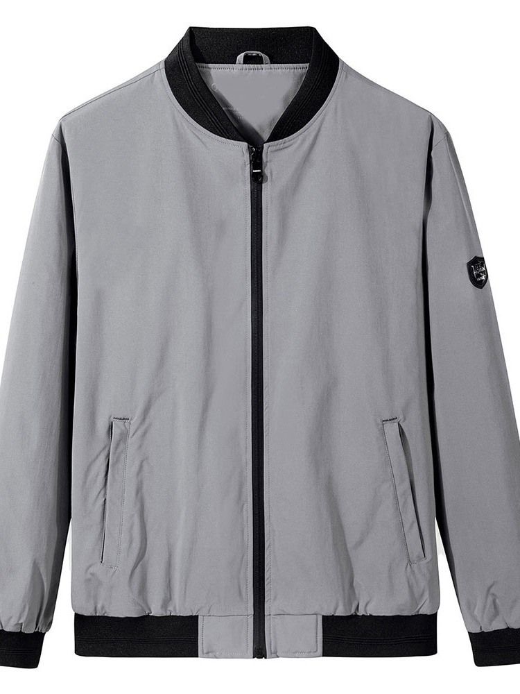 Jaqueta Masculina Fina Patchwork Color Block Com Zíper Casual