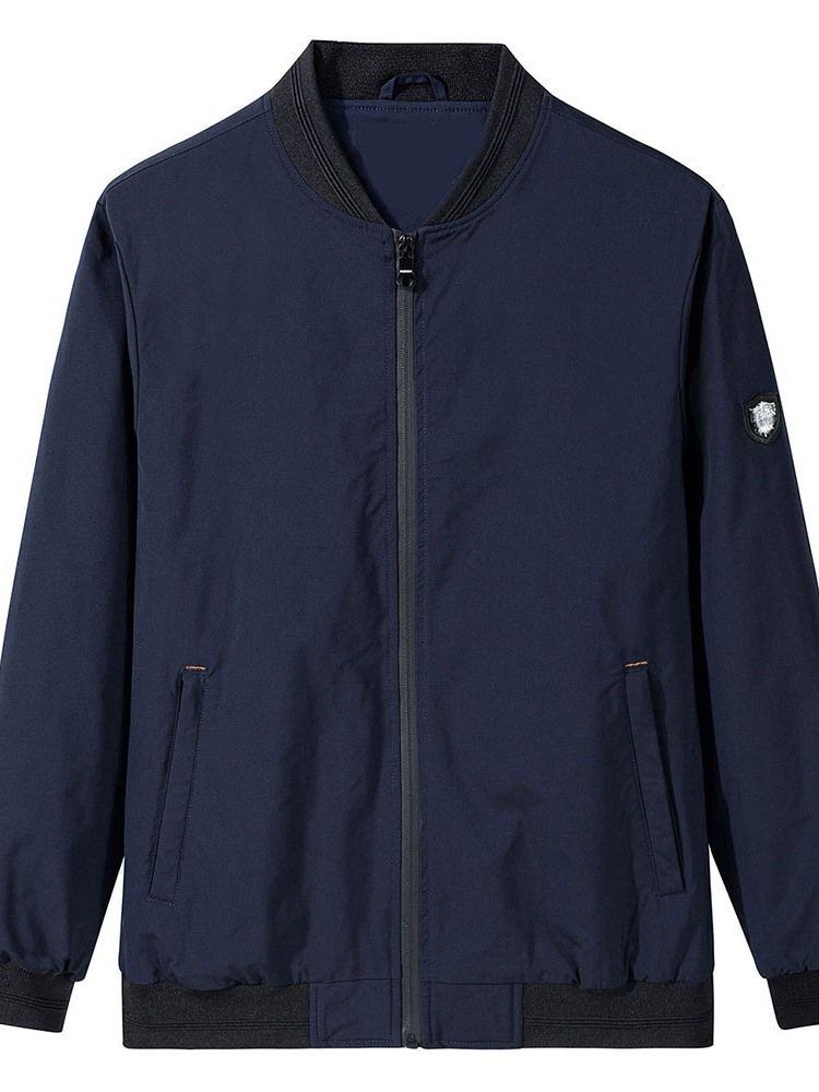 Jaqueta Masculina Fina Patchwork Color Block Com Zíper Casual