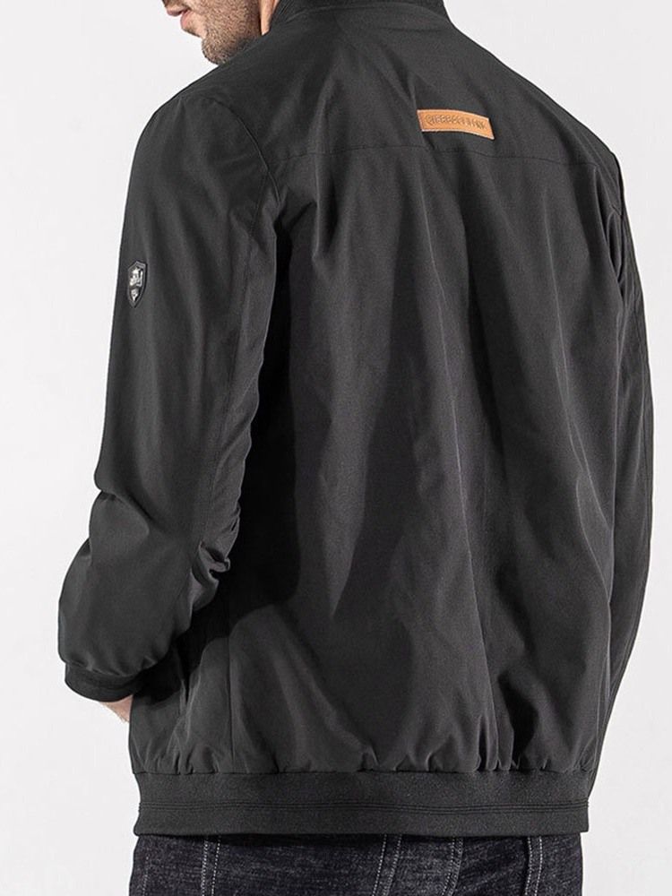 Jaqueta Masculina Fina Patchwork Color Block Com Zíper Casual