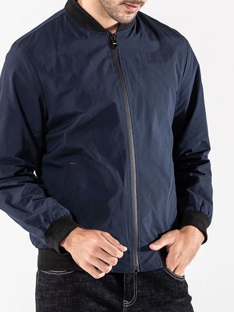 Jaqueta Masculina Fina Patchwork Color Block Com Zíper Casual