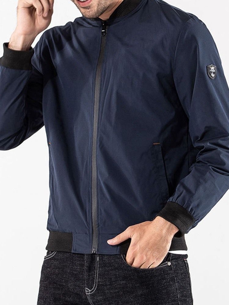 Jaqueta Masculina Fina Patchwork Color Block Com Zíper Casual