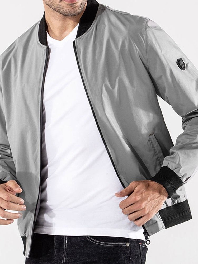 Jaqueta Masculina Fina Patchwork Color Block Com Zíper Casual