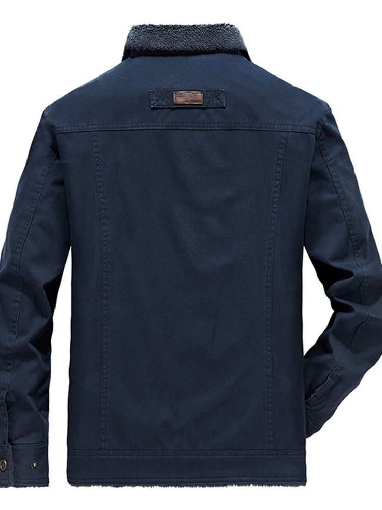 Jaqueta Masculina De Lapela Bordada Lisa Com Zíper Reto