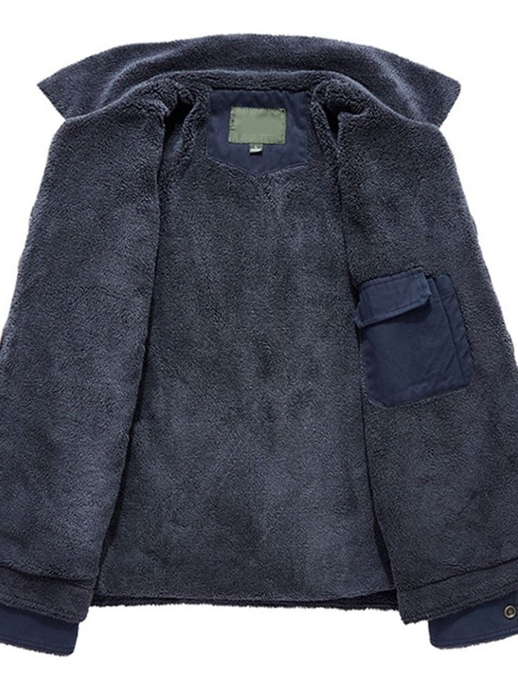 Jaqueta Masculina De Lapela Bordada Lisa Com Zíper Reto