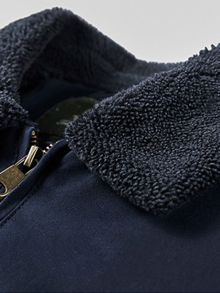 Jaqueta Masculina De Lapela Bordada Lisa Com Zíper Reto