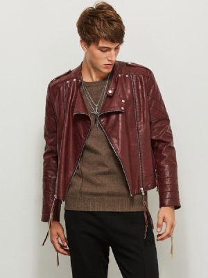 Jaqueta Masculina Lapela Com Zíper Solto Cor Sólida Patchwork