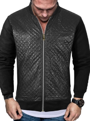 Jaqueta Masculina Lisa Com Colarinho Patchwork Com Zíper